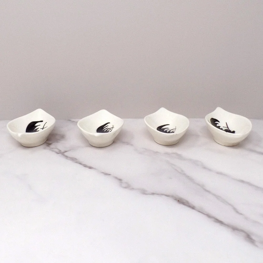 Vintage Hand-painted Ceramic Rooster Condiment Bowls - set of 4